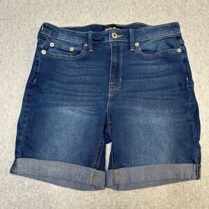 DKNY Jeans Shorts WMNS 12P Rolled Cuff Dark Wash Blue Mid Rise Bermuda Stretchy